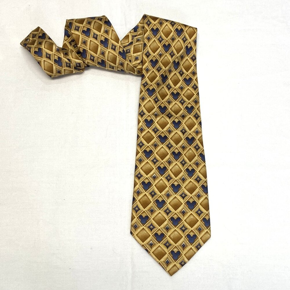 Walt Disney World Silk Diamonds Discrete Mickey Mouse Silhouette Tie Gold - Picture 3 of 8